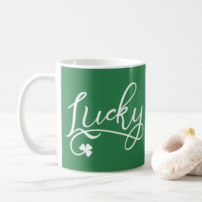 Lucky Shamrock St Patricks Day Coffee Mug (With Donut)