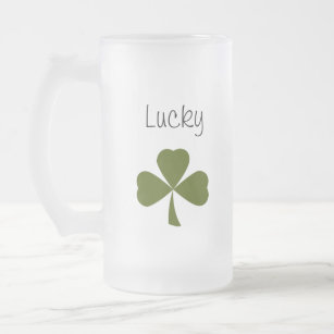 Lucky Shamrock St. Patrick's Day Green Frosted Glass Beer Mug
