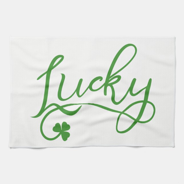 Lucky Shamrock St Patricks Day Irish Kitchen Towel (Horizontal)