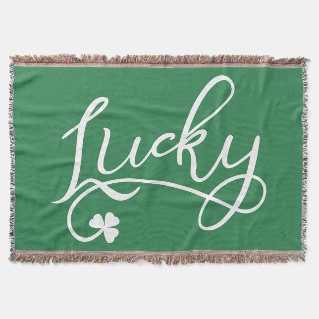Lucky Shamrock St Patricks Day Irish Throw Blanket (Front)