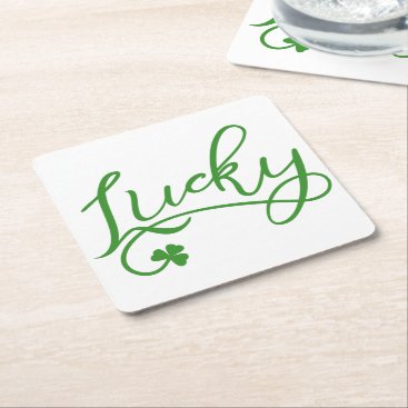 Lucky Shamrock St Patricks Day Square Paper Coaster