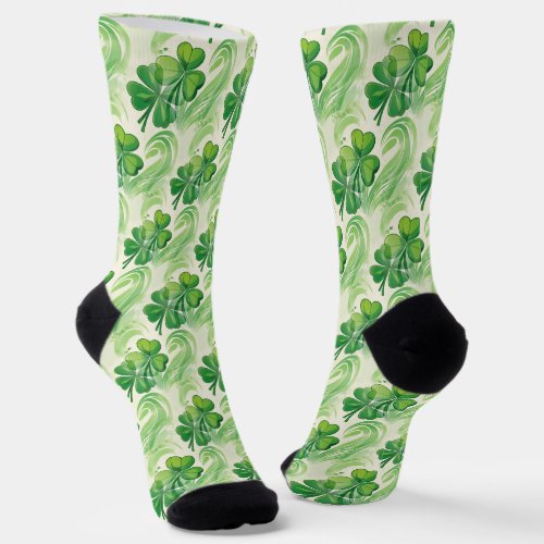 Lucky Shamrock Swirls Four Leaf Clover  Socks