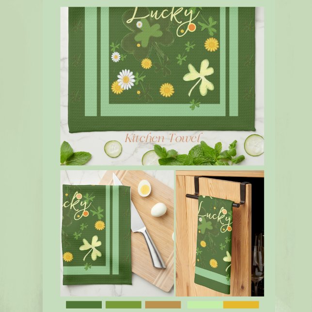 Lucky Shamrock with Daises Kitchen Towel (Lucky Shamrock with Daises Kitchen Towel)