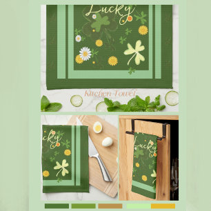 Lucky Shamrock with Daises Kitchen Towel
