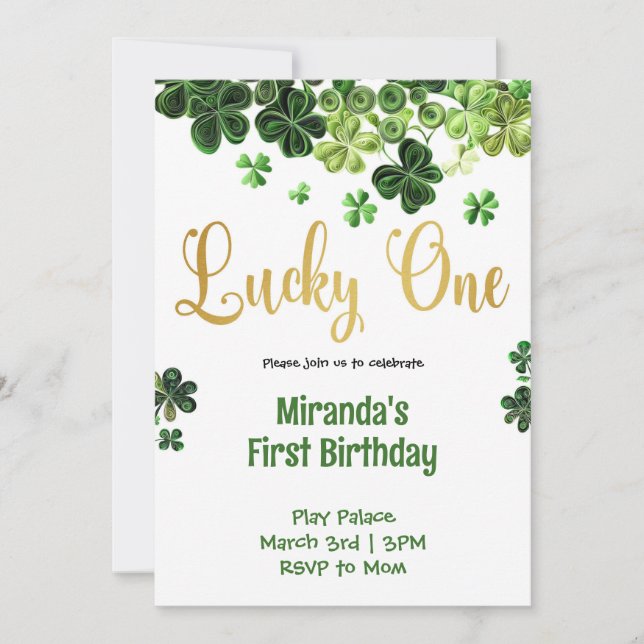 Lucky Shamrocks First Birthday Invitation (Front)
