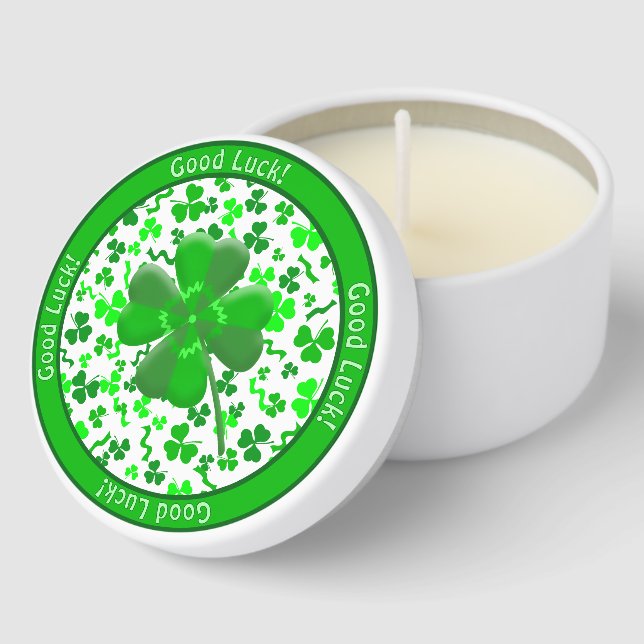 Lucky Shamrocks Four Leaf Clover Personalized Mini Candle Favors (Corner)