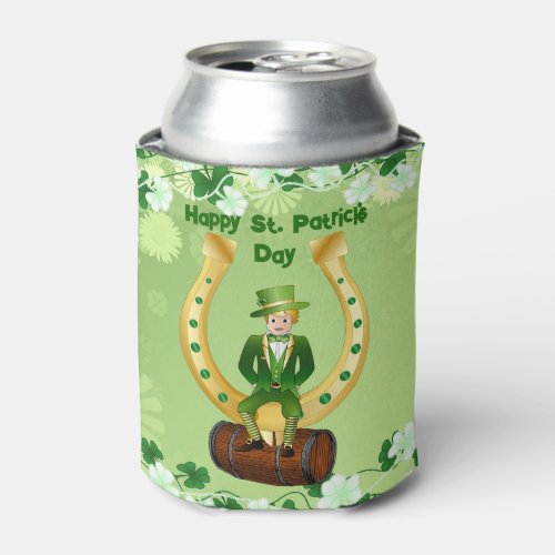Lucky Shamrocks Happy St Patricks Day Green Beer Can Cooler