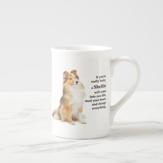 Lucky Sheltie Bone China Mug (Right)