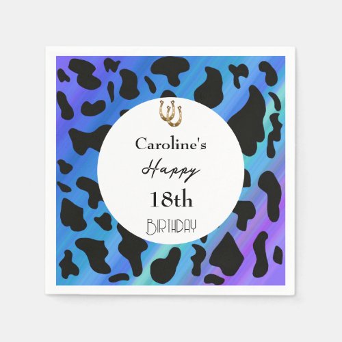 Lucky Shoe Horse  Black Cow Spots Blue Birthday  Napkins