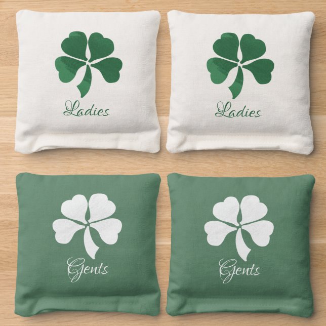 Lucky Shot Clover Irish Custom Wedding Games Cornhole Bags (Wood)