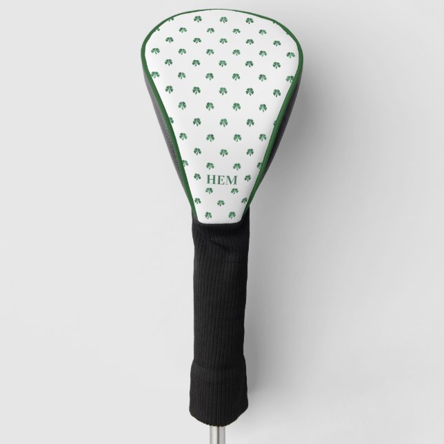 Lucky Shot Monogrammed Irish Four Leaf Clovers Golf Head Cover (Front)