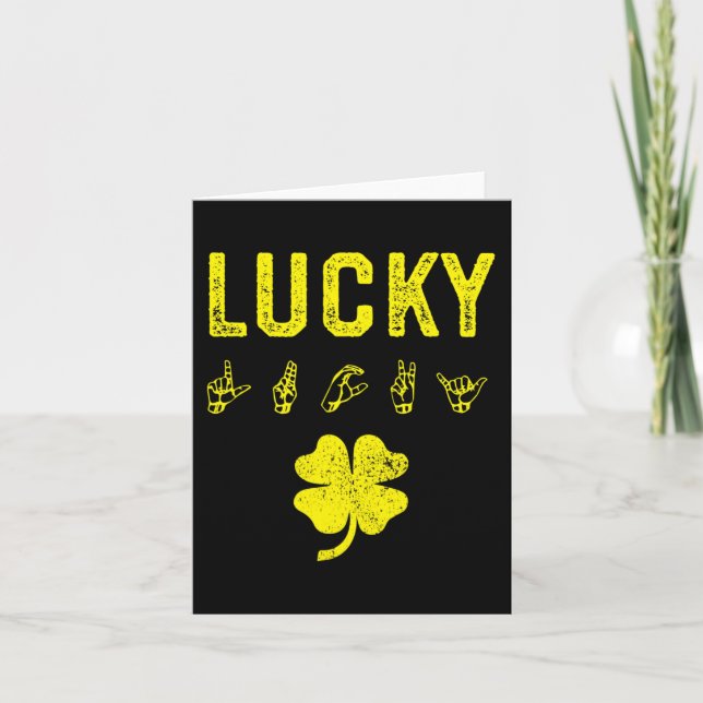 LUCKY Sign Language Deaf Awareness St Patricks Day Card (Front)