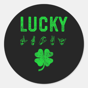 LUCKY Sign Language Deaf Awareness St Patricks Day Classic Round Sticker