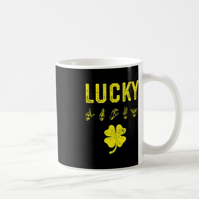 LUCKY Sign Language Deaf Awareness St Patricks Day Coffee Mug (Right)