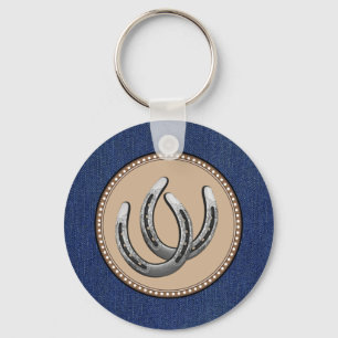 Lucky Silver Horseshoes Western style Keychain