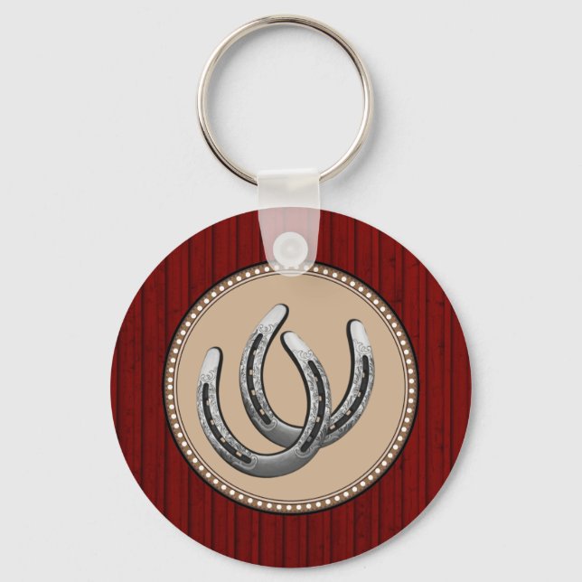 Lucky Silver Horseshoes Western Style Keychain (Front)