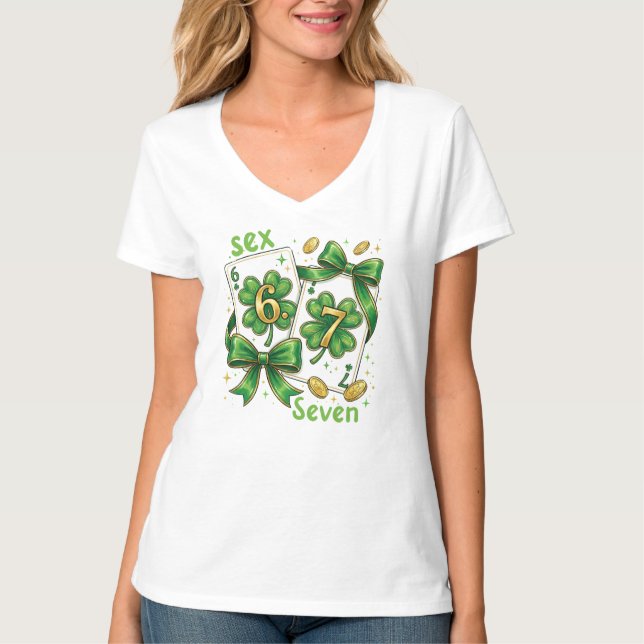 Lucky Six Seven Playing Cards, St Patricks Day T-Shirt (Front)