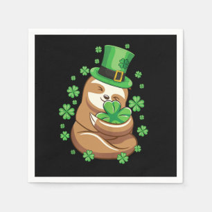 Lucky Sloth St Patricks Day Leprechaun Hat Shamroc Napkins