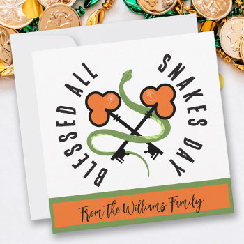 Lucky Snake Clover Keys All Snakes Day Pagan Card by Cosmic_Crow_Designs at Zazzle