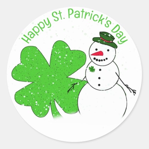 Lucky Snowman St Patricks Day Classic Round Sticker