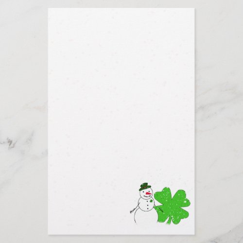 Lucky Snowman With Big 4_Leaf Clover Stationery
