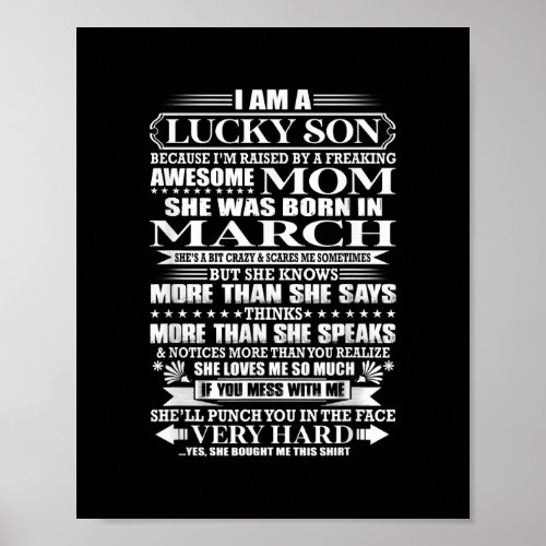 Lucky Son Raised By A  Awesome Mom Gift For Mom Poster