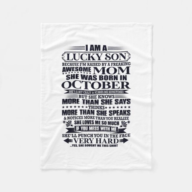 Lucky Son Raised By A Freaking Awesome Mom Fleece Blanket (Front)