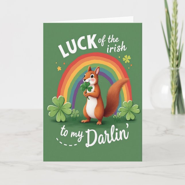 Lucky Squirrel Irish Charm Card (Front)