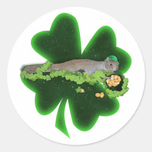 Lucky Squirrel St. Patrick's Day Classic Round Sticker (Front)