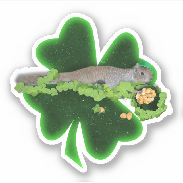 Lucky Squirrel St. Patrick's Day Sticker (Front)
