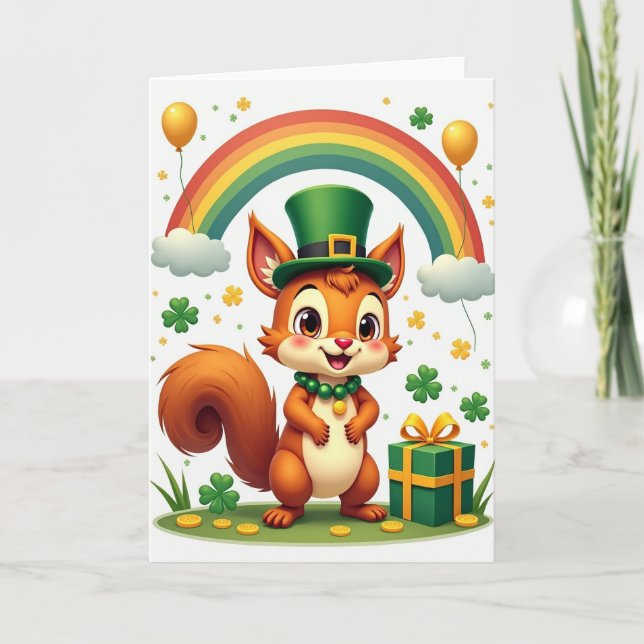 Lucky Squirrels Day Greeting Card (Front)