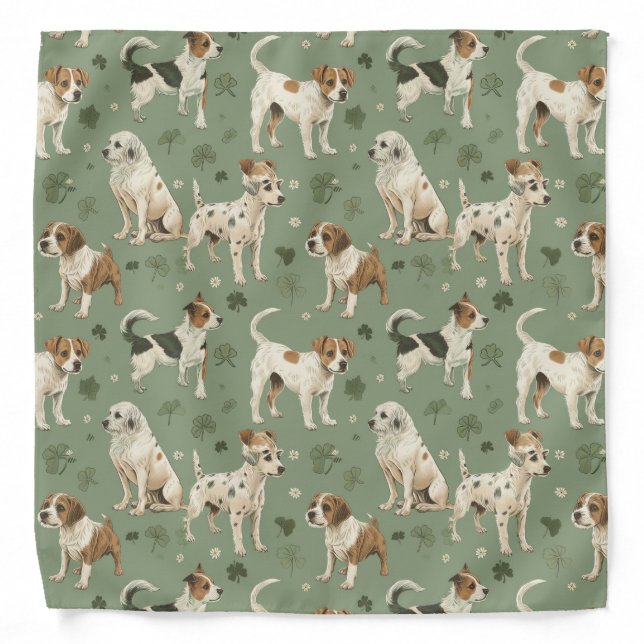 Lucky St. Patrick Dog Paws Prints Pattern Bandana (Front)