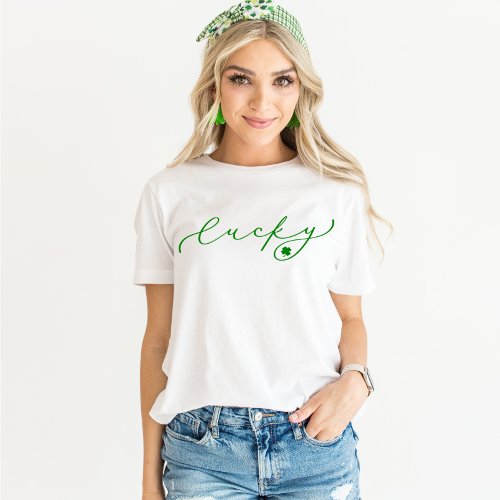Lucky St Patricks Day Cute Green Script Shirt