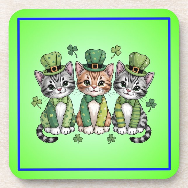 Lucky St. Patrick’s Day Kittens-47474 Beverage Coaster (Front)
