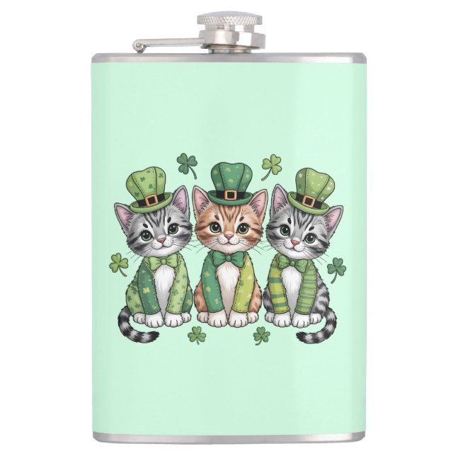 Lucky St. Patrick’s Day Kittens-47474 Flask (Front)