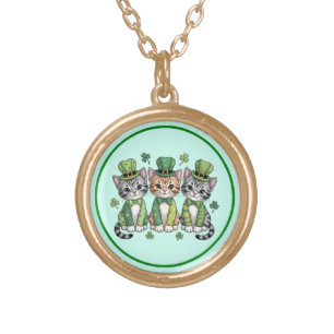 Lucky St. Patrick’s Day Kittens-47474 Gold Plated Necklace