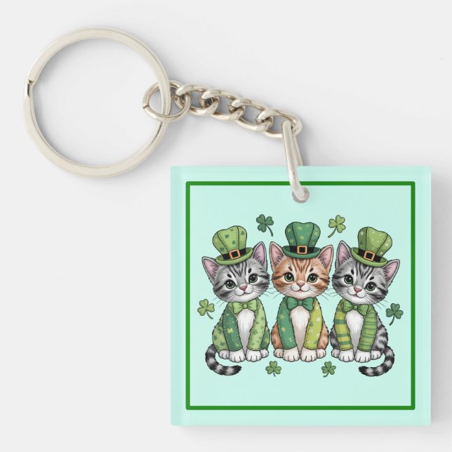 Lucky St. Patrick’s Day Kittens-47474 Keychain (Front)