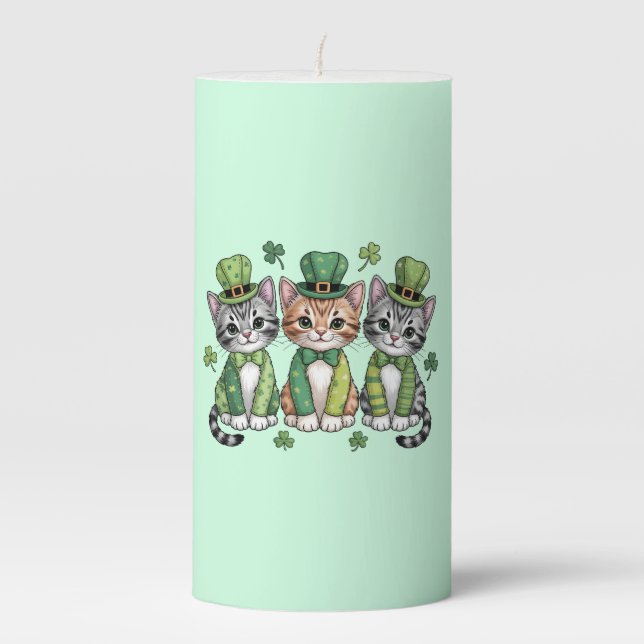 Lucky St. Patrick’s Day Kittens-47474 Pillar Candle (Front)