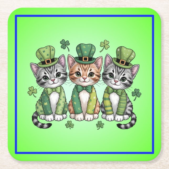 Lucky St. Patrick’s Day Kittens-47474 Square Paper Coaster (Front)