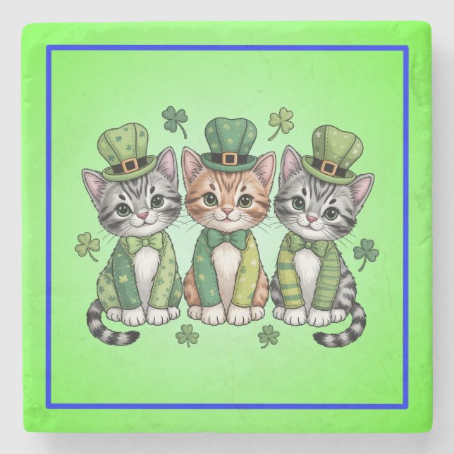 Lucky St. Patrick’s Day Kittens-47474 Stone Coaster (Front)