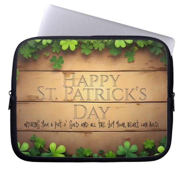 Lucky St. Patrick’s Day Wishes 🍀 Laptop Sleeve (Front)