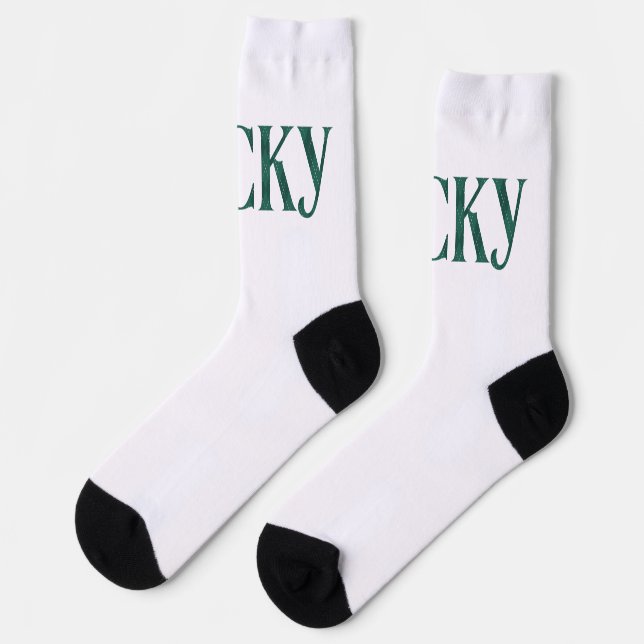 Lucky St. Patrick's Day Argyle Pattern Text Socks (Left)