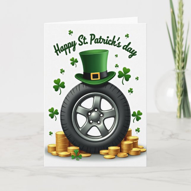 Lucky St Patricks Day Car Wheel Card (Front)
