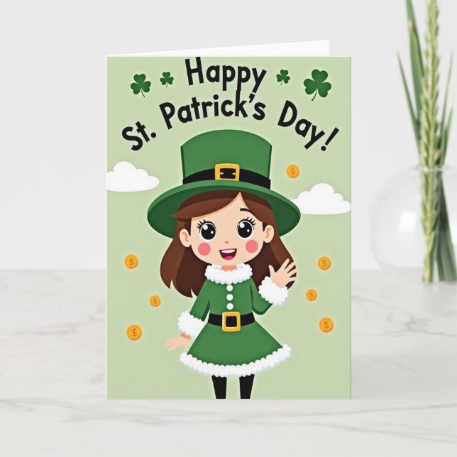 Lucky St Patricks Day Girl Card (Front)