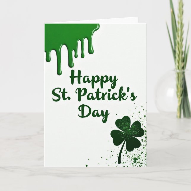 Lucky St Patricks Day Green Art Card (Front)