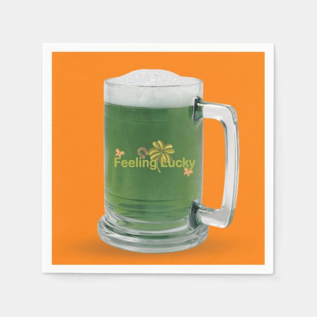 Lucky St. Patrick's Day Green Beer Napkins (Front)