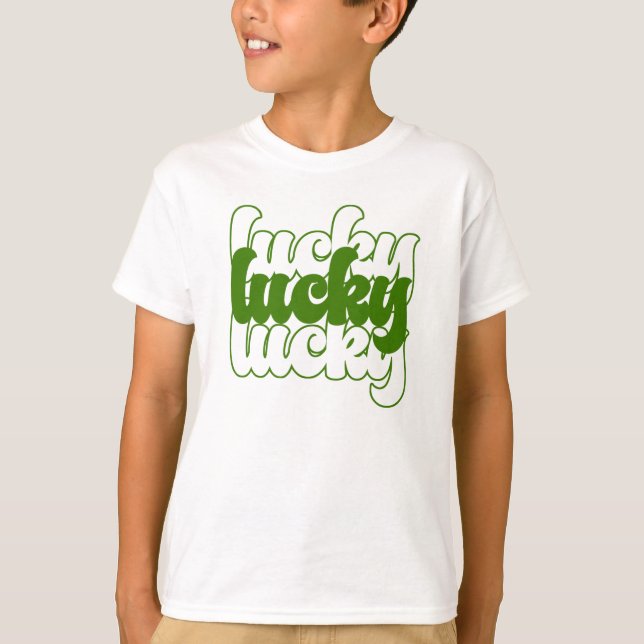 Lucky St Patrick's Day Green Retro 70's Boy's Kids T-Shirt (Front)