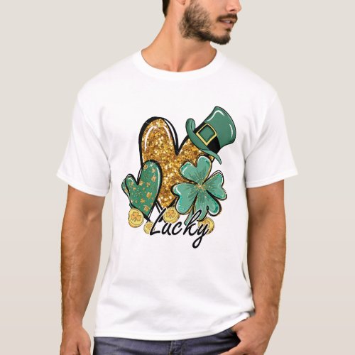 Lucky St Patricks Day Hearts T_Shirt