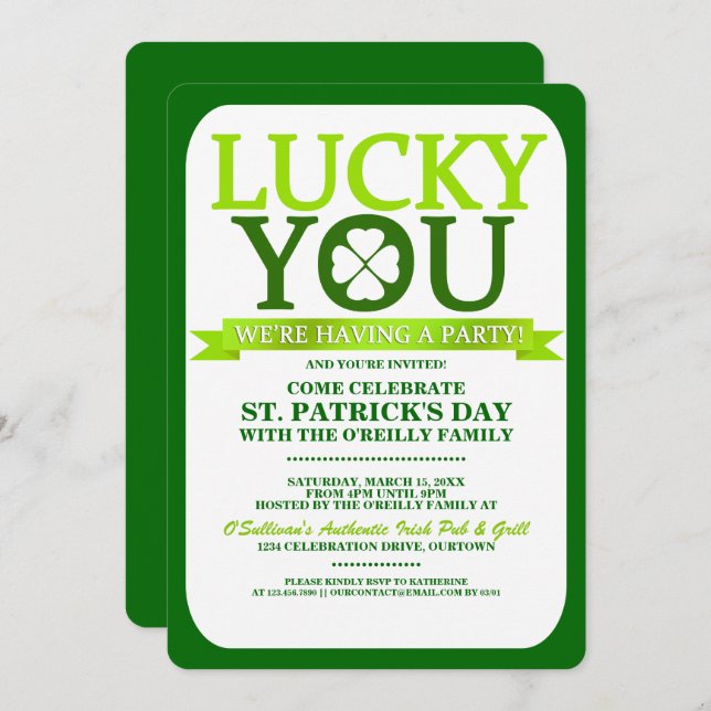 Lucky St. Patricks Day Party Invitations (Front/Back)