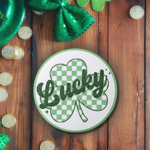 Lucky St Patrick's Day Retro Shamrock Button